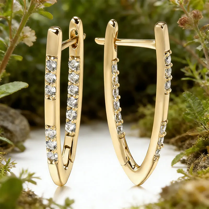 Abestecom D Color VVS1 GRA Certified Earrings V Shape Pave Moissanite Hoop Earrings Sparkling Geometric Wedding Women Jewelry - view 3