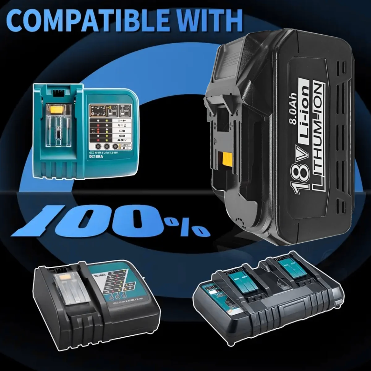 1 PACK 8.0Ah 18V แบตเตอรี่ลิเธียมไอออนแบบชาร์จไฟได้,ใช้งานร่วมกับเครื่องมือไฟฟ้าไร้สาย Makita,ไฟ LED,