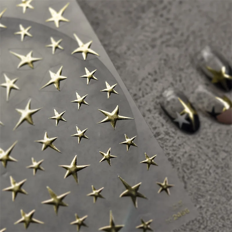 Y2K Stars Mirror Metallic Silver Bronzing Nail Stickers Laser Star Decal DIY Self-Adhesive Manicure Decoration Charm Accessories