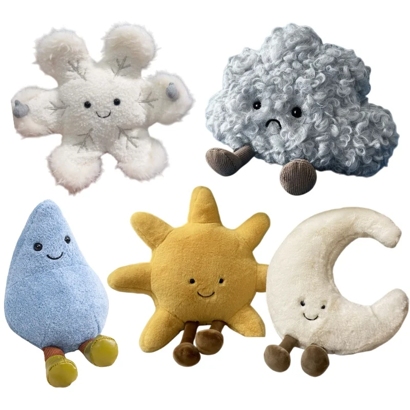 

Креативные плюшевые игрушки для детей, милая мультяшная кукла с изображением Солнца и Луны, мягкая снежинка, капля дождя, дизайн фестиваля, декор, подарок