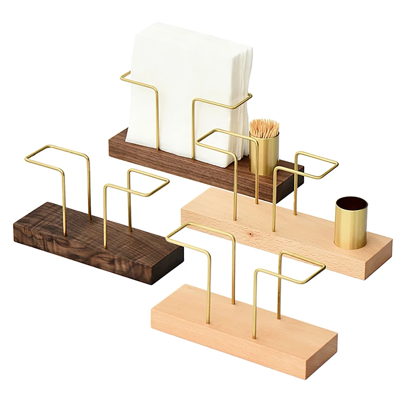 1pc Desktop Organizer Tableware Supplies Wood Tissue Paper Holder Napkin Holder Brass Tissue Box Storage Toothpick Box