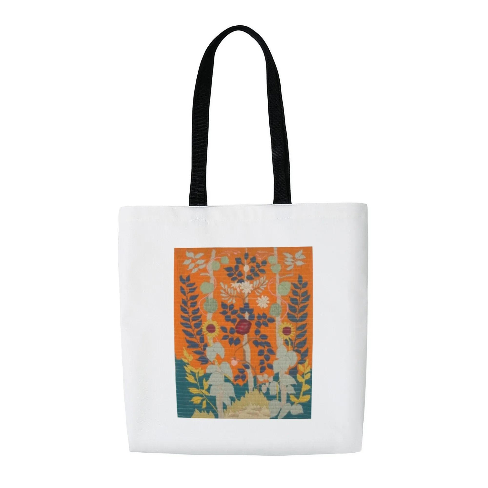 Women's Retro Floral & Plant Canvas Tote Bag Art Deco Style Shoulder Bag Eco Reusable Shopping Bag for Daily Use Shopping