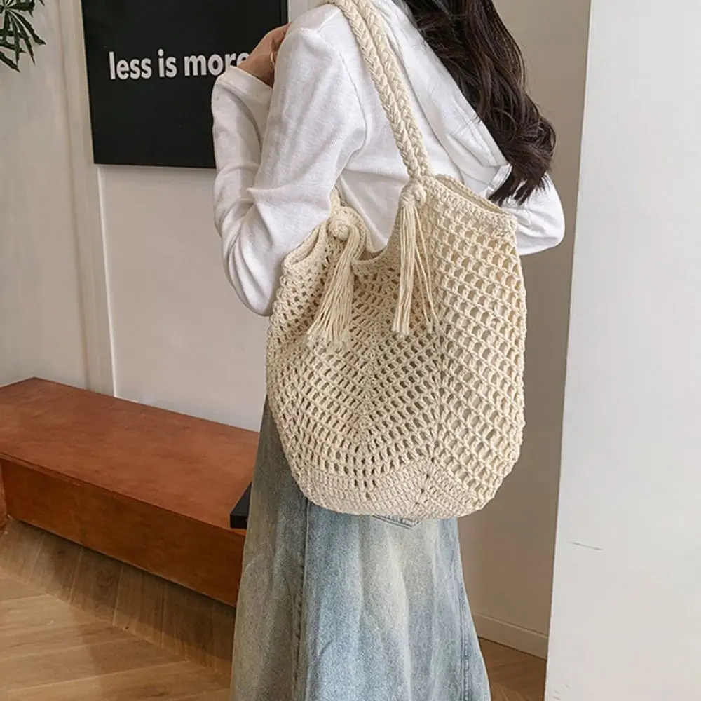 

Trendy Straw Knitted Shoulder Bag Bohemian Hollowed Out Weave Handbag Sweet Leisure Beach Bag Girls