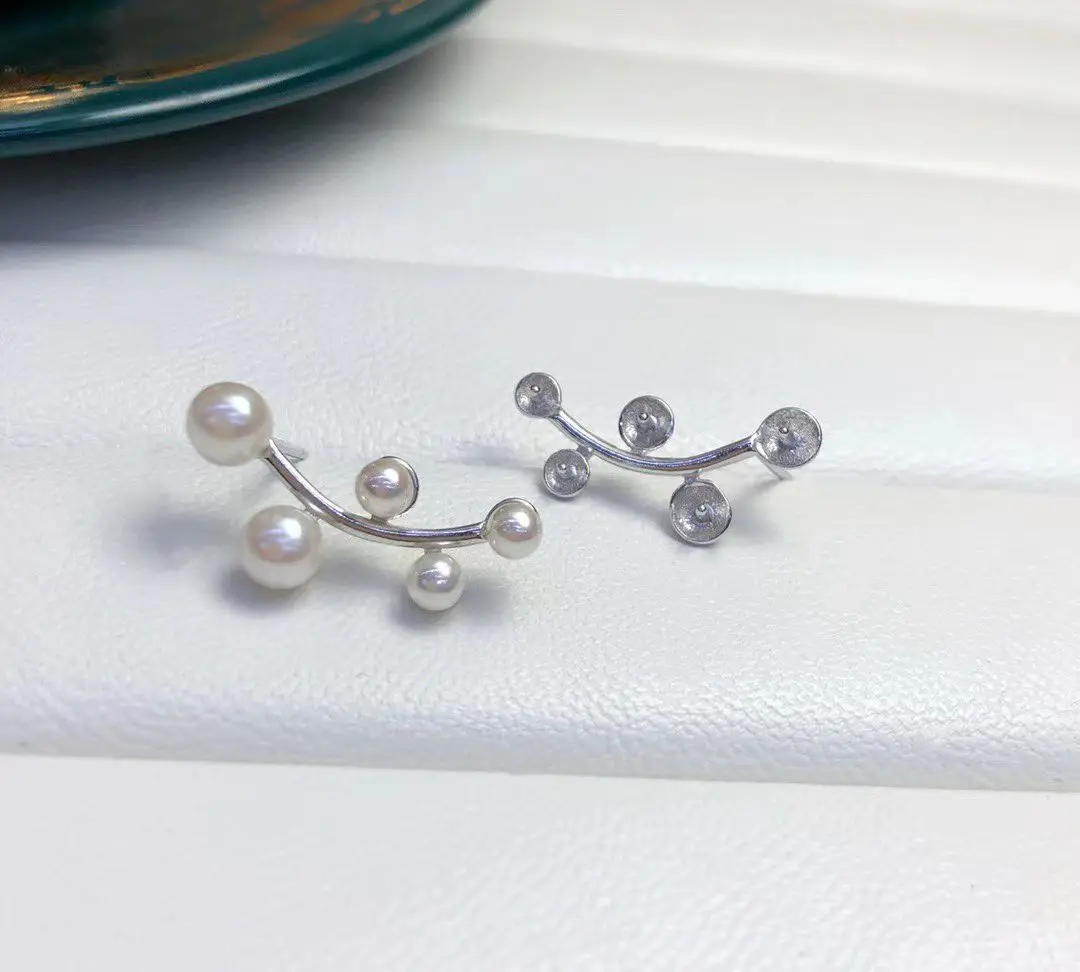 الجملة S925 فضة أقراط جبل النتائج إعدادات قاعدة تصاعد أجزاء ملحق ل 3-5 مللي متر اللؤلؤ 5 زوج/وحدة #1