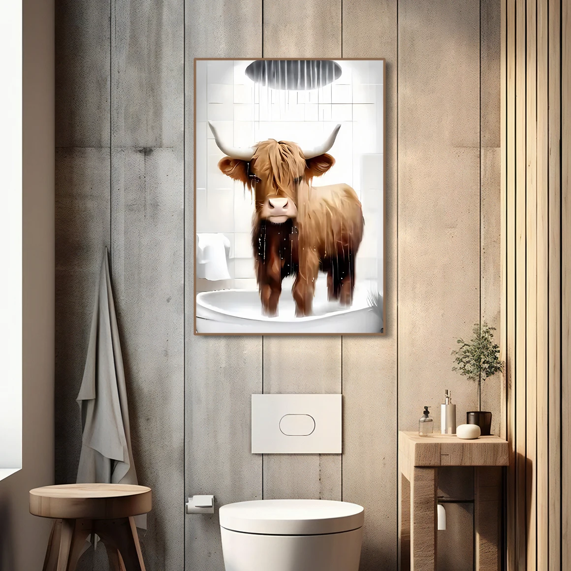 Modern Scottish Highland Cow Canvas Prints Cute Country Animal Wall Art Posters for Bathroom Living Room Farmhouse Decor Cuadros