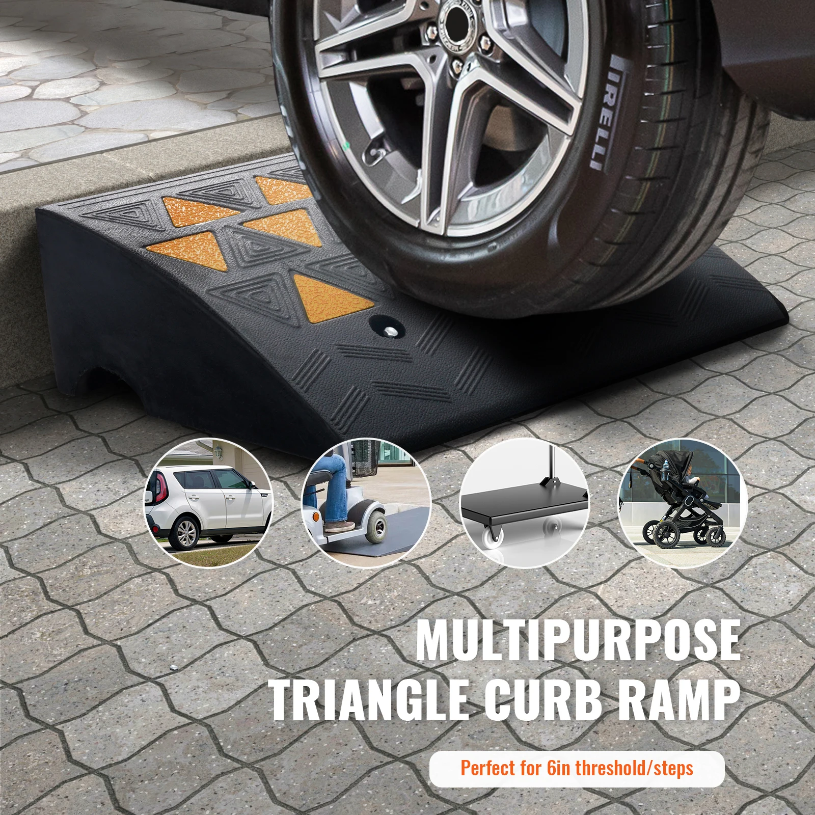 

Резиновые пандусы для бордюров, 2 шт., усиленные, высота подъема 6 дюймов, грузоподъемность 33069 фунтов (15 тонн), пандусы для порогов и подъездных путей со стабильной сеткой