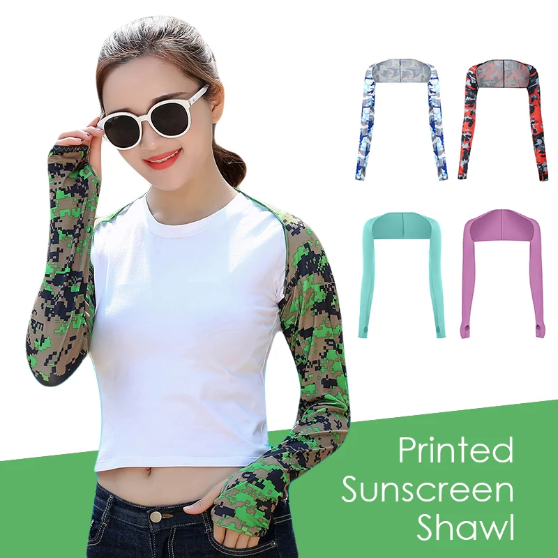 

Women Summer Outdoor Sunscreen Shawl Golf Sports Ice Silk Sleeve Sunshade UV Protection Arm Cover Shrug Ice Sleeve