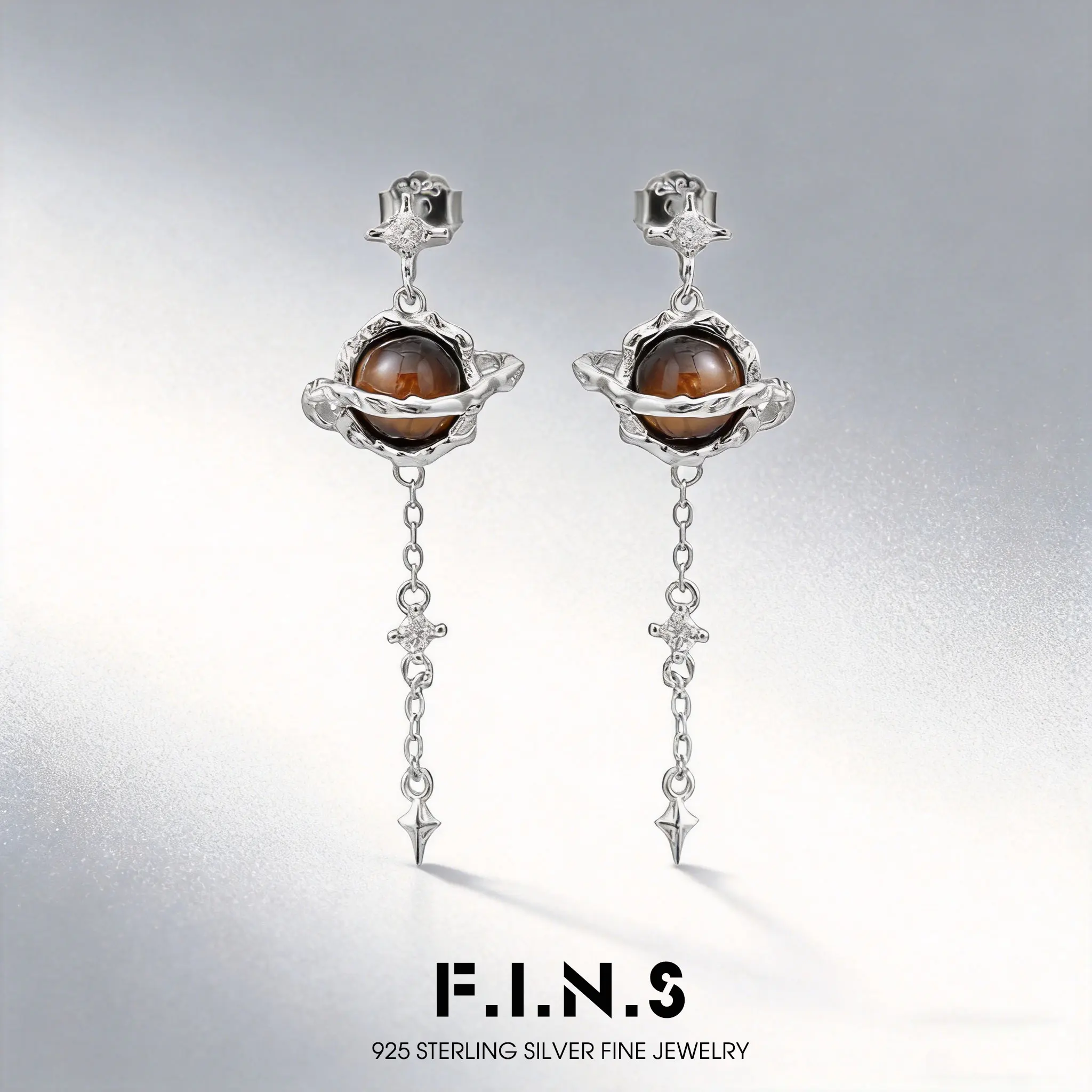

F.I.N.S 1 шт. винтажные серьги-подвески из стерлингового серебра 925 пробы, женские, с камнем тигровый глаз, цирконом, звездой, изысканные ювелирные изделия, предотвращающие аллергию