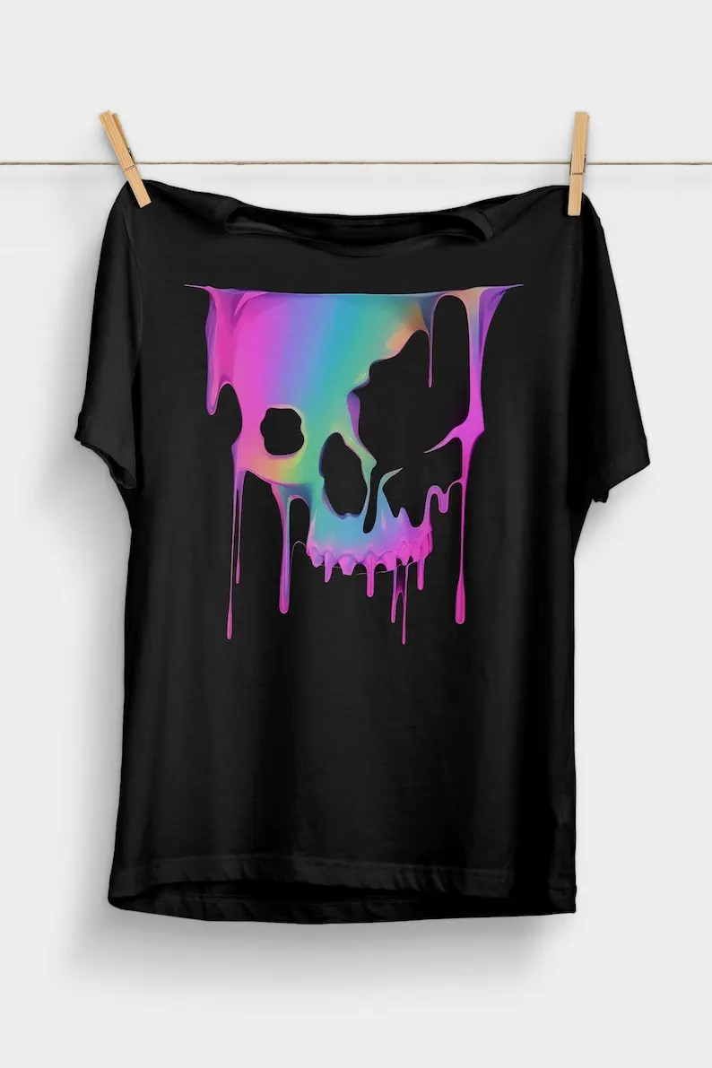 (Duplicate) Weirdcore Skull Melt: Psychedelic Trippy Pastel Goth Horror Apparel