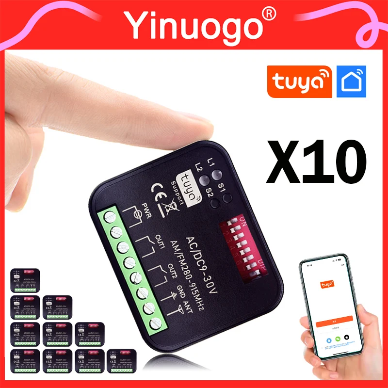 

10pcs Tuya WiFi RX-MULTI Receiver Cntroller 9-30V 85-250V 2CH For 300-868MHz Electric Garage Door Remote Control Gate Opener