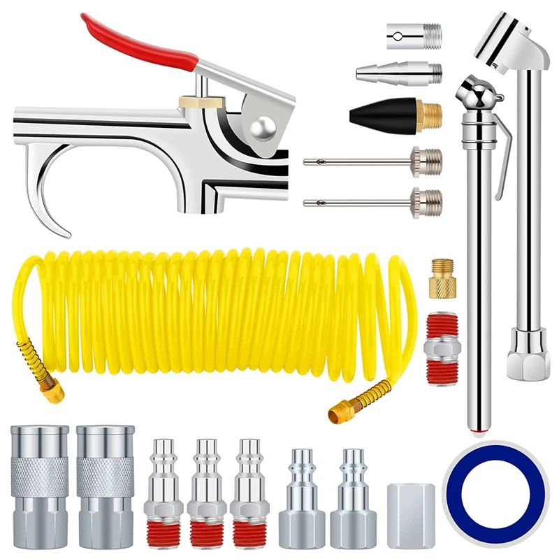 

Комплект аксессуаров для воздушного компрессора, быстроразъемные воздушные фитинги NPT 1/4 дюйма, включая нейлоновый воздушный шланг с катушкой 1/4 дюйма x 25 футов