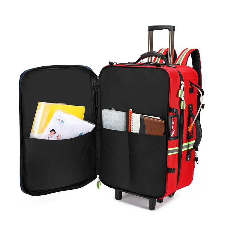 Vazio destacável trole mochila sobrevivência kit saco de cuidados médicos trolley emergência resgate médico visita saco de primeiros socorros