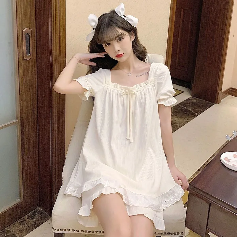 

Pajama Women Summer Suit Loungewear Short-sleeved Summer Girl Sleepwear New Students Sweet Lovely Princess Style Home Clothes