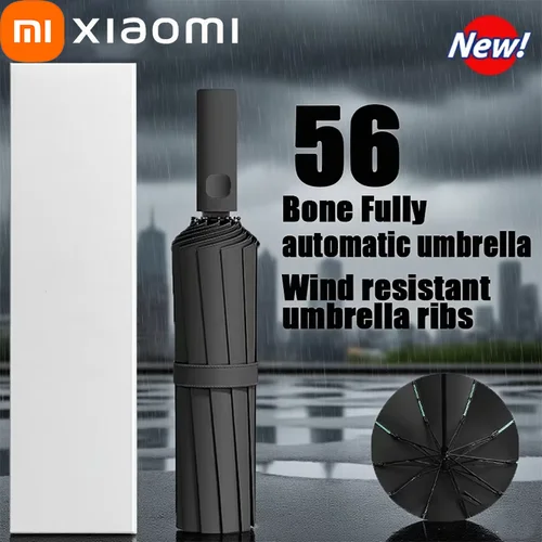 Xiaomi 56 Bones Paraguas totalmente automático de doble costilla para la lluvia y el sol Diseño a prueba de viento Adecuado para toda la familia Portátil para viajes