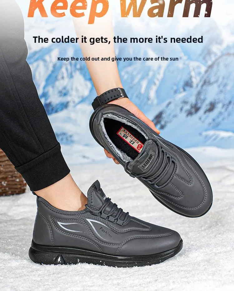 Herren Winter Warme Freizeit-Sportschuhe mit Schnürung, PU-Obermaterial, Fleece-Futter, Rutschfeste Dicke Sohle, Alltagsschuhe zum Gehen – Detail 4