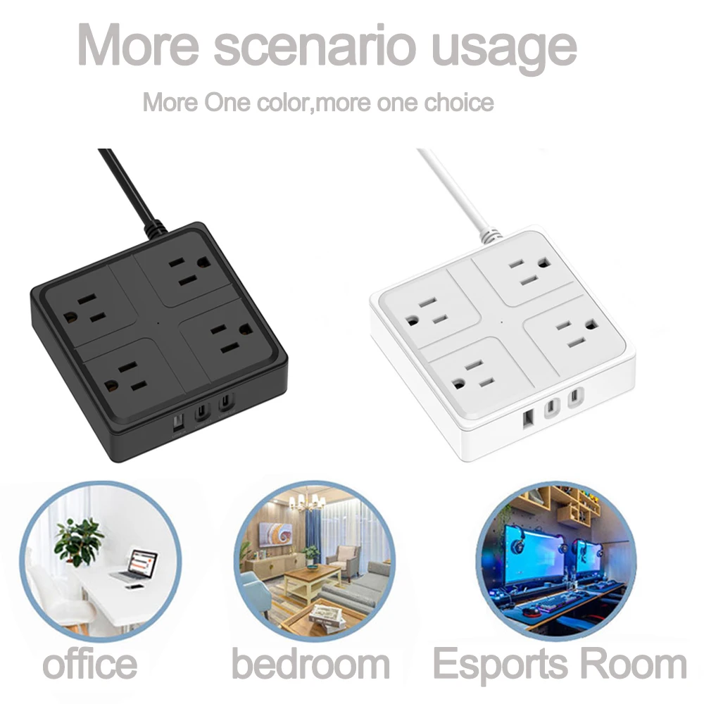 US Plug Power Strip AC Outlets Multitap Electrical Socket Extension Cord With USB C Ports Fast Charging Network Filter Adapter