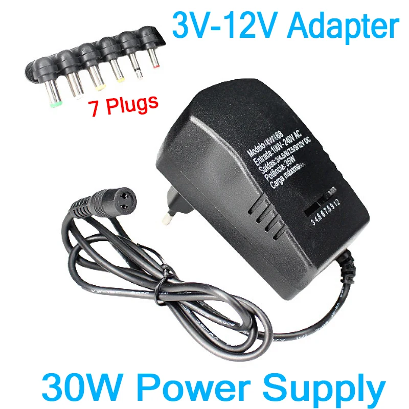 

3V - 12V Adapter 30W Switch Adjustable Power Supply AC 220V To 12V DC Universal Power Supply 3 5 9 12 V Volt 3A Cable 7 Plugs