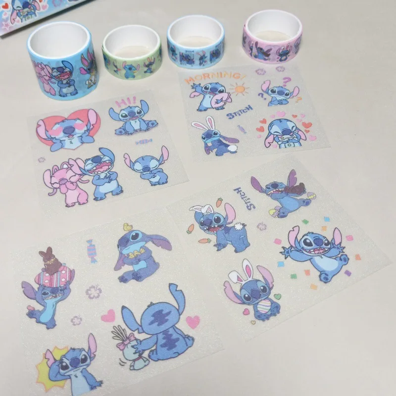 8pcs/box Disney Stitch Handbook Sticker Toys Lilo & Stitch Paper Tape Decorative Materials Student Stationery DIY Stickers