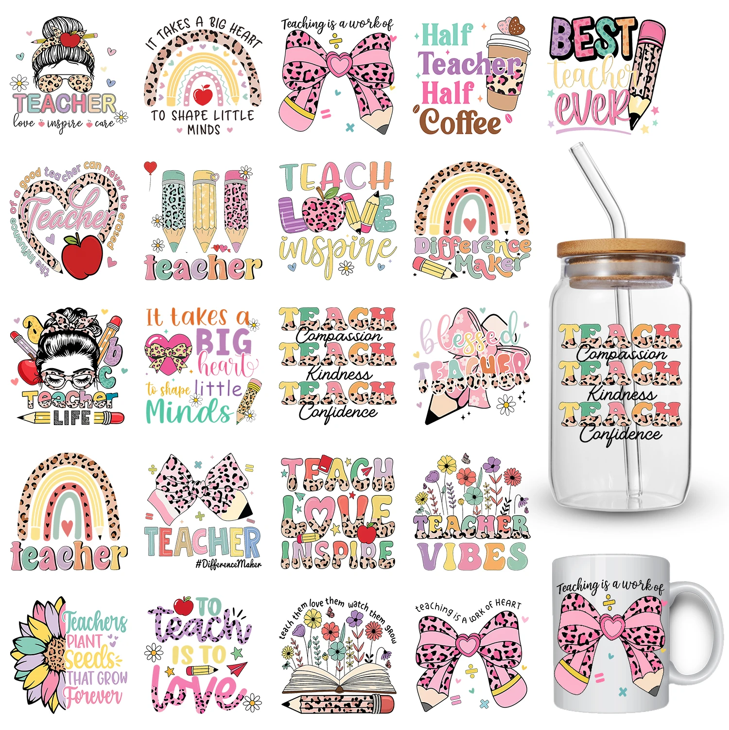 

21Sheets cartoon theme UV DTF Cup Stickers, DTF Friction Transfer Stickers, Waterproof Transfer Stickers for 16oz Glass Cups
