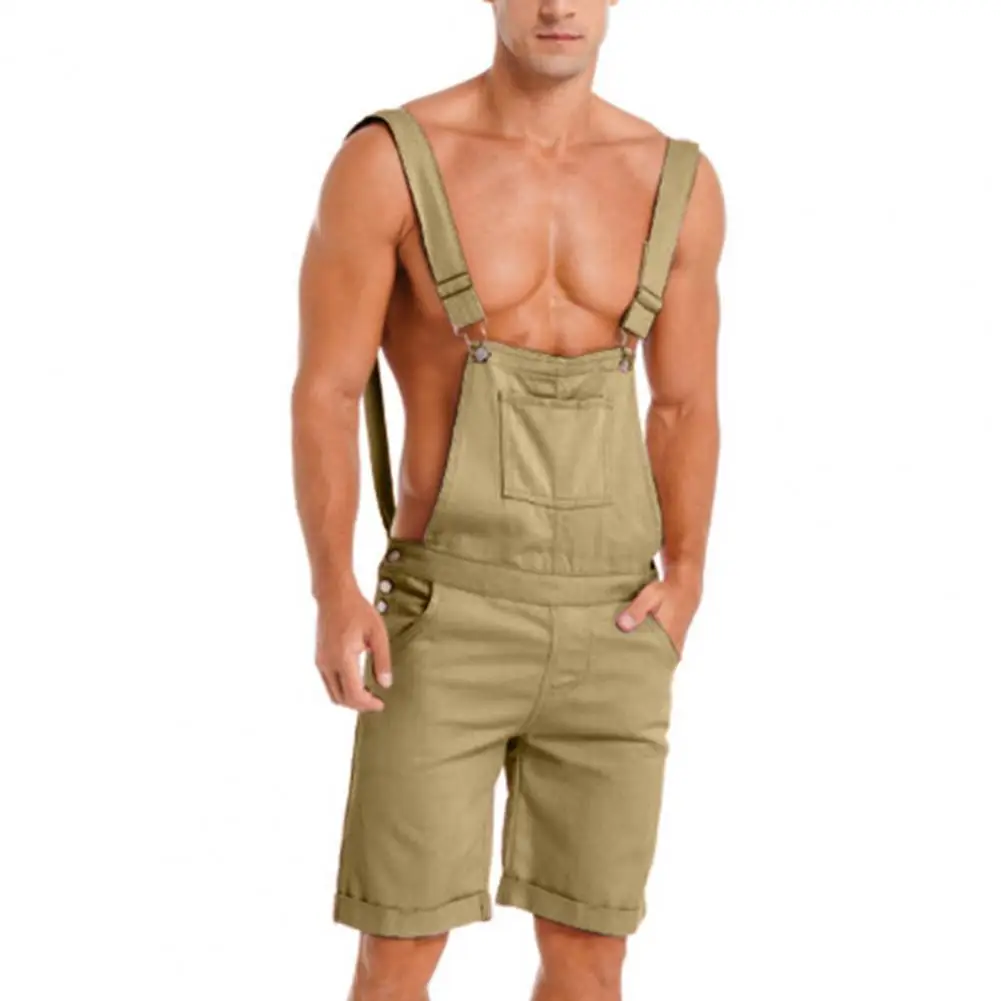 Club Party Men Overalls Shorts Multiple Pockets Adjustable Strap Vintage Jumpsuits Loose Cargo Romper Shorts Sport Pants Work