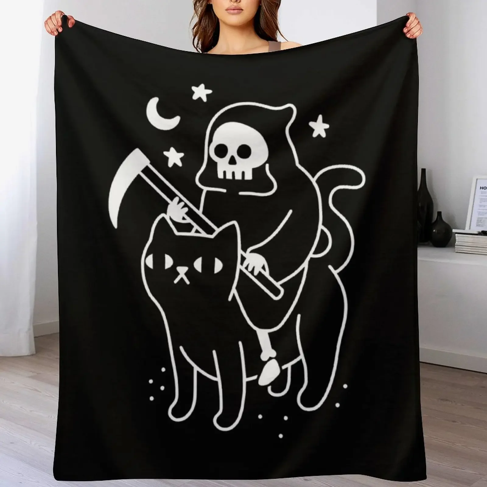 Death Rides A Black Cat Throw Blanket Decoratives Luxury Thicken Hairy Single Blankets