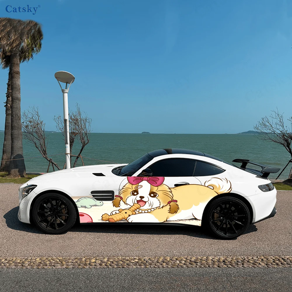 

Lie Prone Shih Tzu Dog Dolls Car Vinyl Wraps Decal Self-adhesive PVC Sticker Suitable for Trucks SUV Decor Auto Accessories Gift