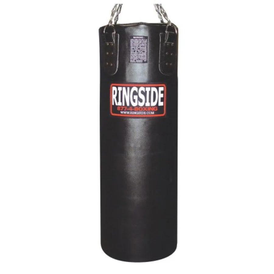 Leather Heavy Bag for Boxing Training and Workout 65 lbs Black Durable Full-Grain Leather with Reinforced Stitching