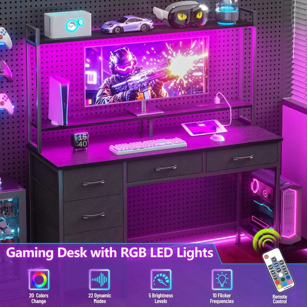 Vendez bien "bureau de jeu ergonomique avec rangement et éclairage, bureau à domicile avec prises de courant et vitrines"