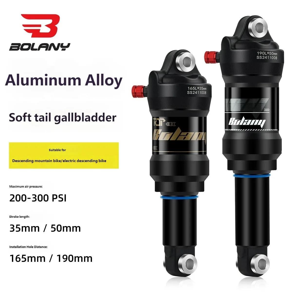

BOLANY MTB Downhill Rear Shock Damping Air Shock 165/190mm Mountain Bike Air Suspension Absorber Hydraulic Shock Bike Parts