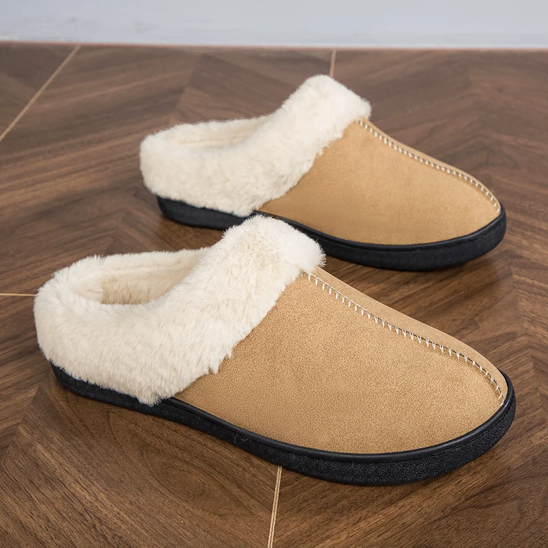 

Winter Indoor Slippers Women Men Slippers Cute Cozy Warm Plush Lining Slip-On House Shoes Solid Flat Cotton Slippers Size 35-47