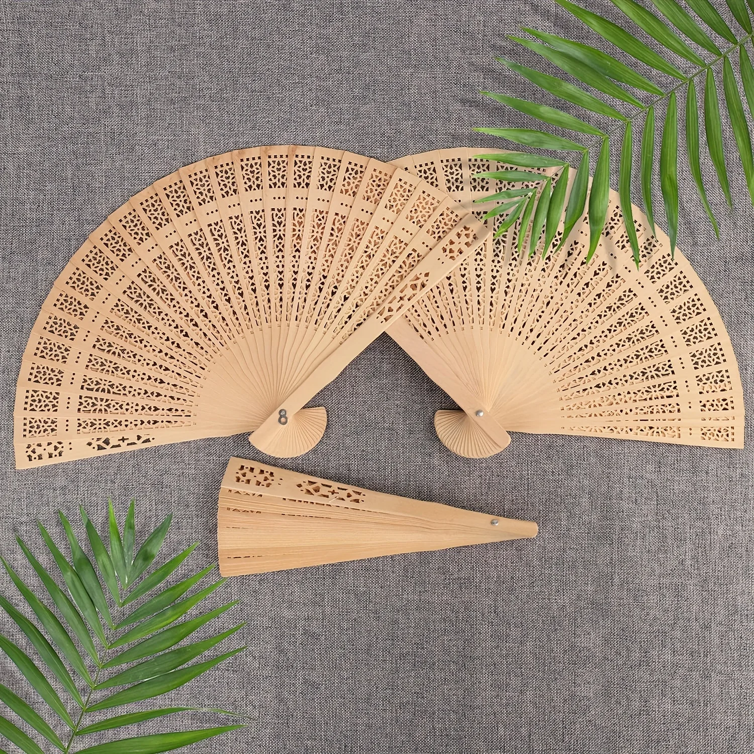 

50X Wooden Fans Hand Held Folding Fans Vintage Chinese Fans Hollow Pattern Gift Bag For Wedding Guest, Bridal Shower,