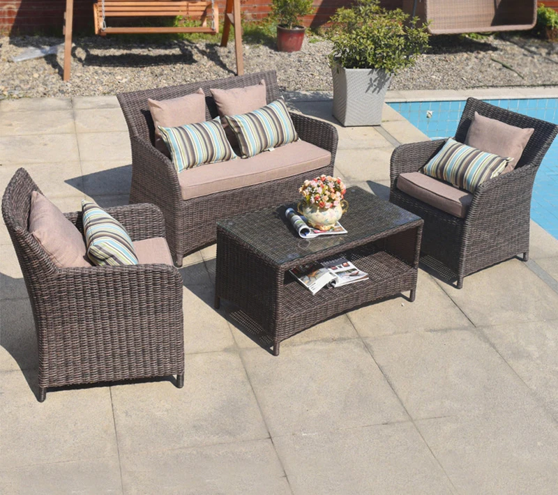 

Patio Furniture Sofa Set 4 Piece Outdoor Garden Table and Chairs Waterproof Rattan Wicker Sectional Couch with Cushionspromote s