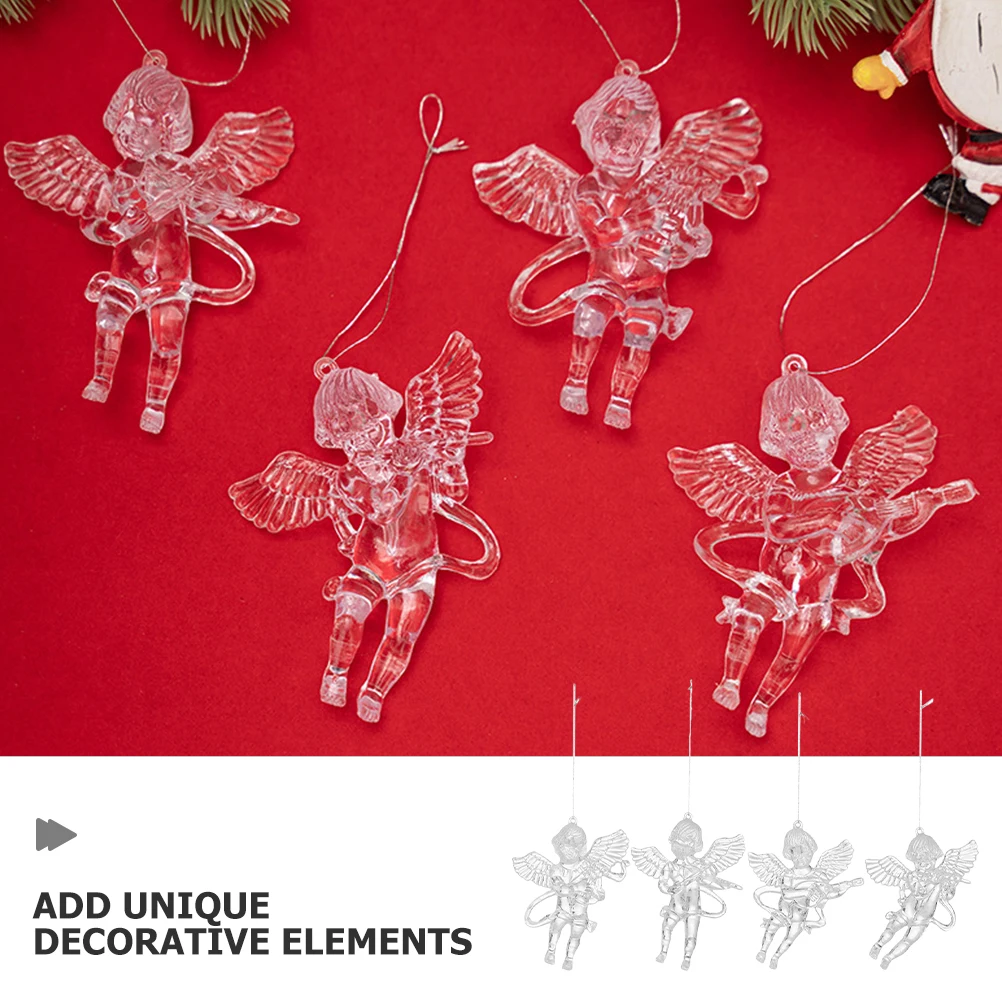

4pcs Clear Acrylic Angel Pendants Hanging Decoration Christmas Tree Hanging Pendants Angel Figurines Ornaments Pray For Blessing