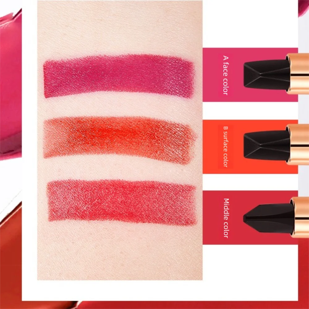 Rouge à lèvres Tri Color imperméable, brillant à lèvres Pseudo naturel, développement des couleurs, tasse antiadhésive, vernis à lèvres nu pour femmes