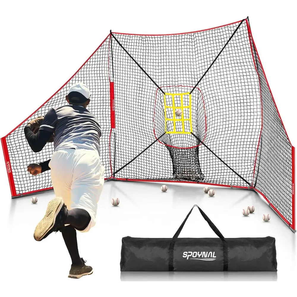 

12x7 T Baseball Net, Baseball & Sotball Training Net with Barrier Side - Pitching Net with Large Ball Collection System, Batting