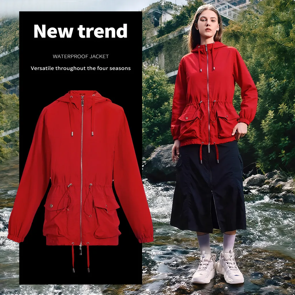 

Women's Jacket Autumn New Red Zipper cardigan Hoodie Casual Outdoor Top