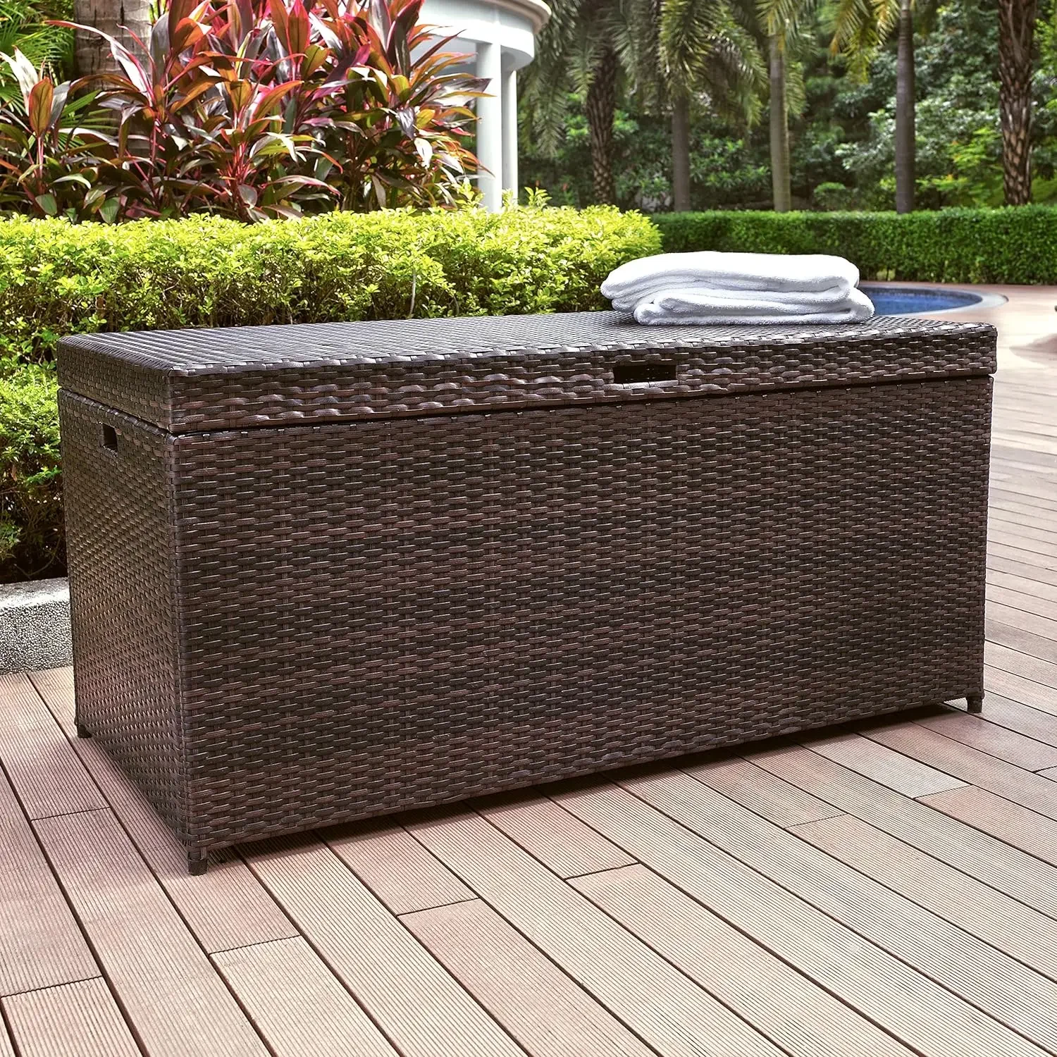 Palm Harbor Outdoor Wicker Armazenamento Bin, Brown, CO7300-BR