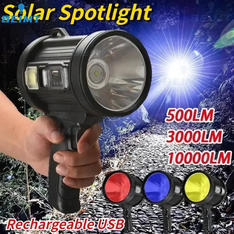 10000LM Power Led Flashlight Handheld COB Lamp Powerful Solar Spotligh Rechargeable USB Searchlight Long Range Outdoor Headlight