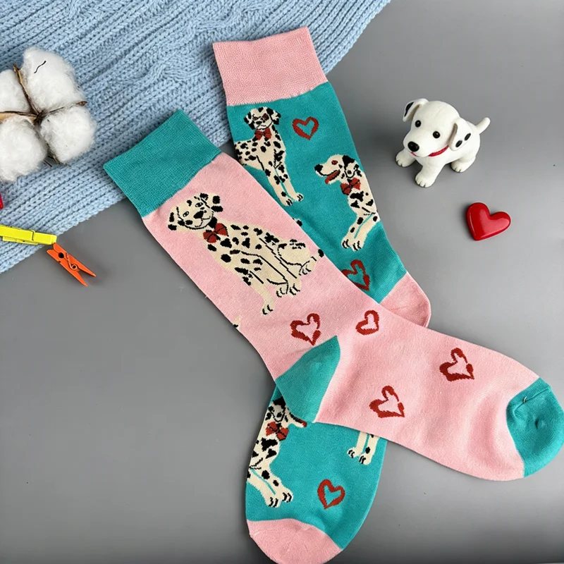 

1 pair Dalmatian Dog Heart Pattern Mid-Calf Socks Cute Cartoon Socks for Women
