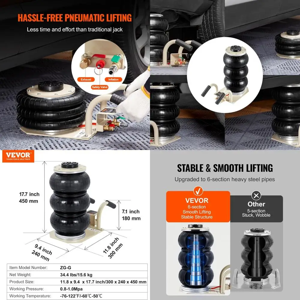 

Triple Bag Air Jack - 3 Ton Capacity, 450mm Lift, Fast Pneumatic Car Repair Jack