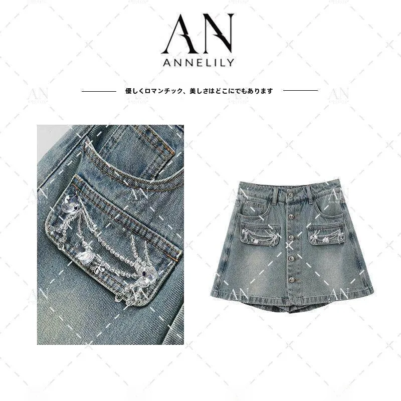 

Модные джинсовые шорты Ele Annelily: Новинка Весны, женские, облегающие, с декоративными карманами, из полиэстера, на пуговицах