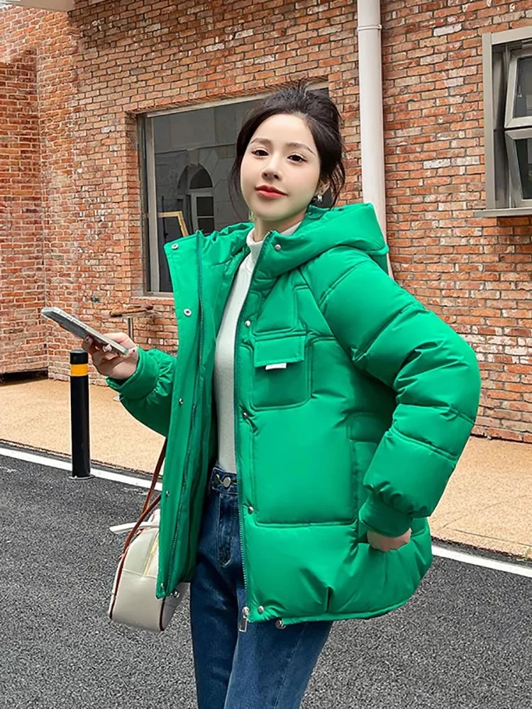 2023 Women Winter Puffer Jacket Hooded Parka Female Thicken Down Cotton Coat Korean Loose Ladies Warm Short Outwear