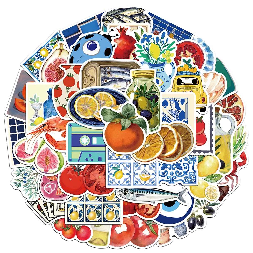 

10/30/50/100pcs Mediterranean Tomatos Vintage Graffiti Stickers Aesthetic Sticker Fridge Scrapbook Phone Cartoon Decals Packing
