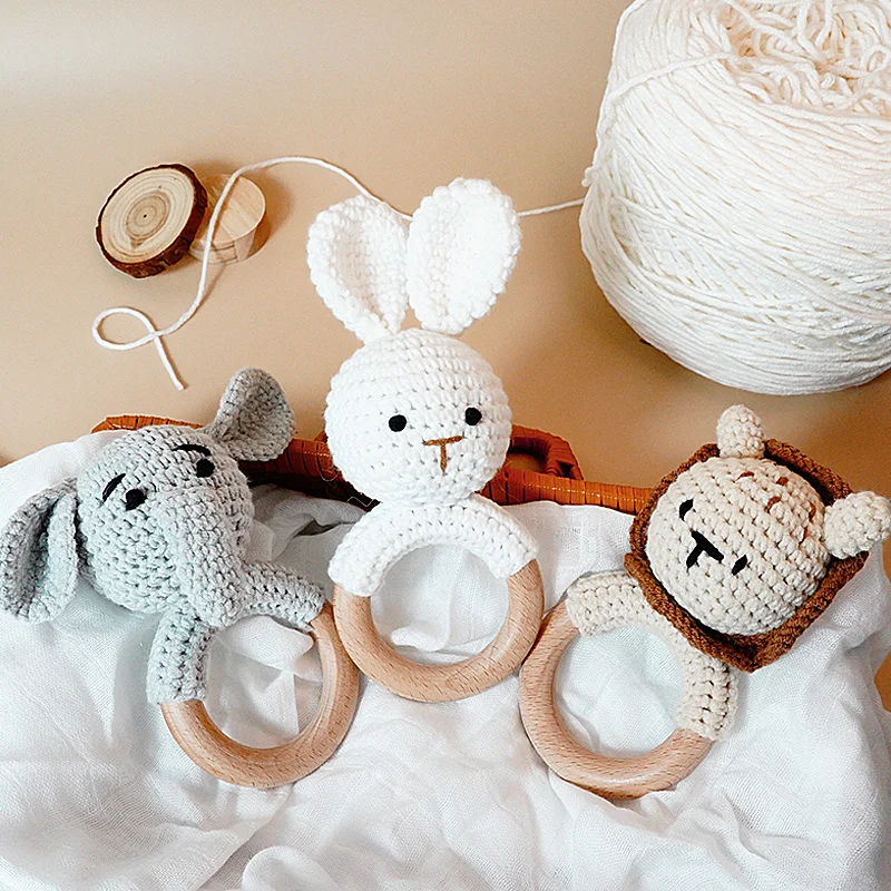 Crochet Brown Rabbit Rattle, Cute Shape Attracts Baby's Attention, Built-in Bells, Shaking When A Pleasant Bell