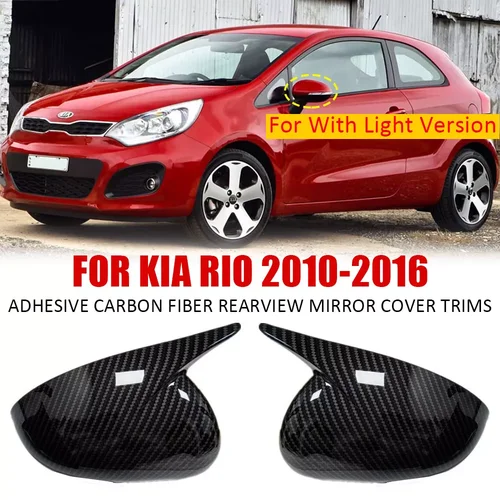 Para Kia Rio 2011-2017 pegatina de coche cubierta de espejo retrovisor lateral tapa de ala de bocina puerta Exterior funda de vista trasera embellecedora con apariencia de fibra de carbono