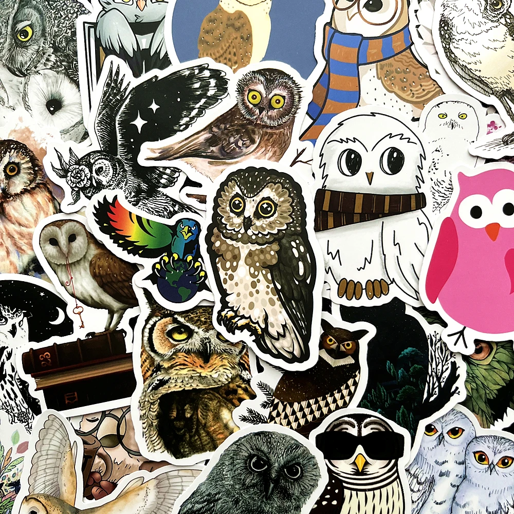 50PCS Cartoon Cute Owl Stickers Personalized Decoration Luggage Notebook Waterproof Adhesive Sticker Reusable