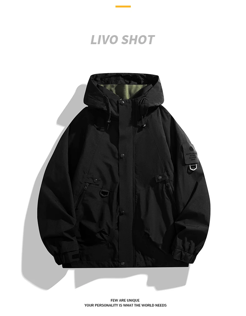 Unisex Outdoor-Kapuzenjacke im Bergstil, winddicht und wasserabweisend, modische Oberbekleidung zum Wandern und Radfahren – Detail 9