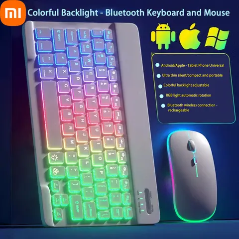 Xiaomi 무선 백라이트 블루투스 키보드 마우스 세트 10 인치 그라디언트 백라이트 키보드 무선 빛나는 충전 마우스