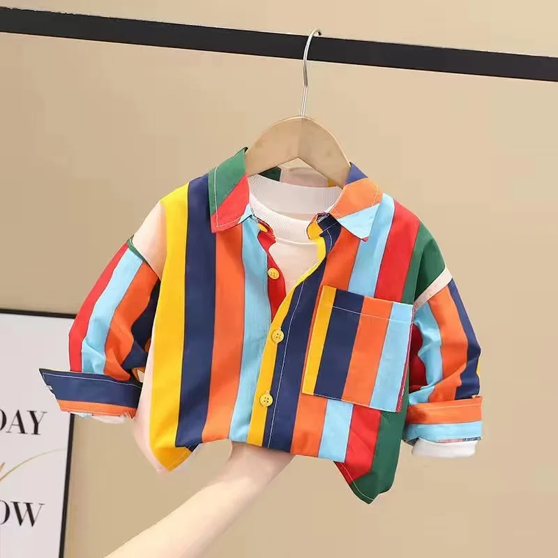 IENENS Kids Shirt Clothes Spring Thin Blouses Clothing Infant Boy Striped Cotton Tops 1 2 3 4 Years Kids Long Sleeves Shirt