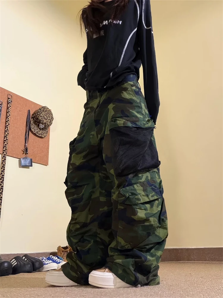 Women's Multi-pocket Camouflage Retro Pants Cool Girl Bottoms Unisex Street High Waist Sweatpants Female Wide Leg Y2k Trousers